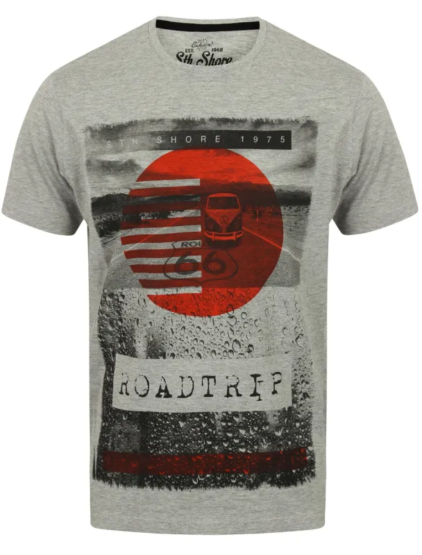 Roadtrip Motif T-Shirt In Light Grey Marl - South Shore sold by Tokyo Laundry