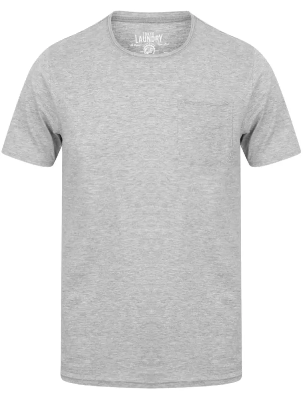 Zac Crew Neck Cotton T-Shirt with Pocket In Light Grey Marl - Tokyo Laundry sold by Tokyo Laundry