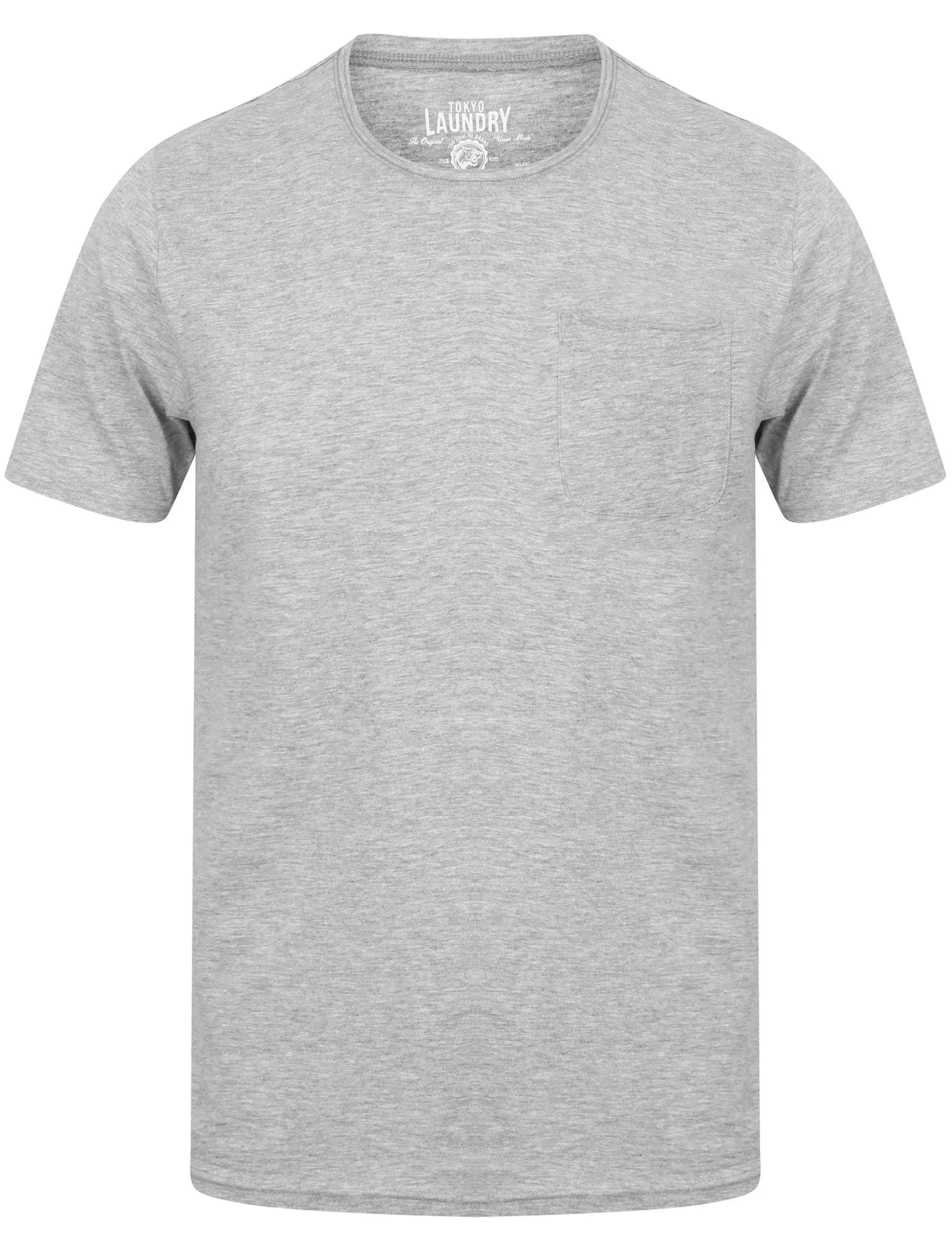 Zac Crew Neck Cotton T-Shirt with Pocket In Light Grey Marl - Tokyo Laundry sold by Tokyo Laundry
