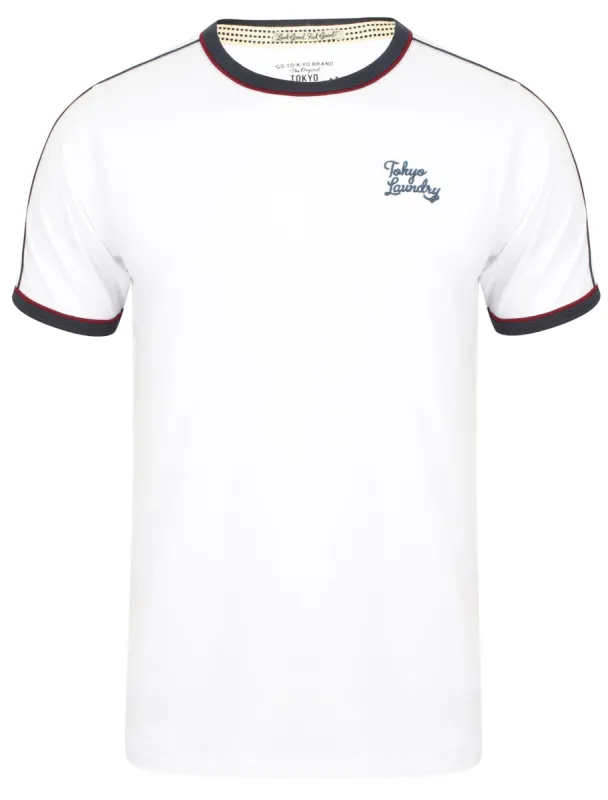 Fernfield Cotton T-Shirt with Woven Stripe Sleeves in Optic White - Tokyo Laundry sold by Tokyo Laundry