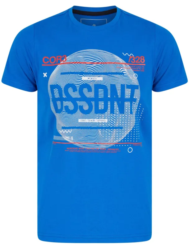 Waves Motif Cotton Jersey T-Shirt In Jet Blue - Dissident sold by Tokyo Laundry