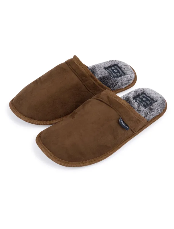 Tundra Faux-Suede Mule Slippers with Faux Fur Lining in Tan - Tokyo Laundry sold by Tokyo Laundry