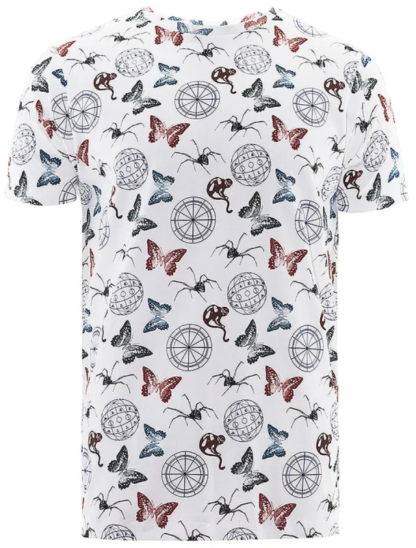 Medley Print Crew Neck Cotton T-Shirt in White made by Brave Soul