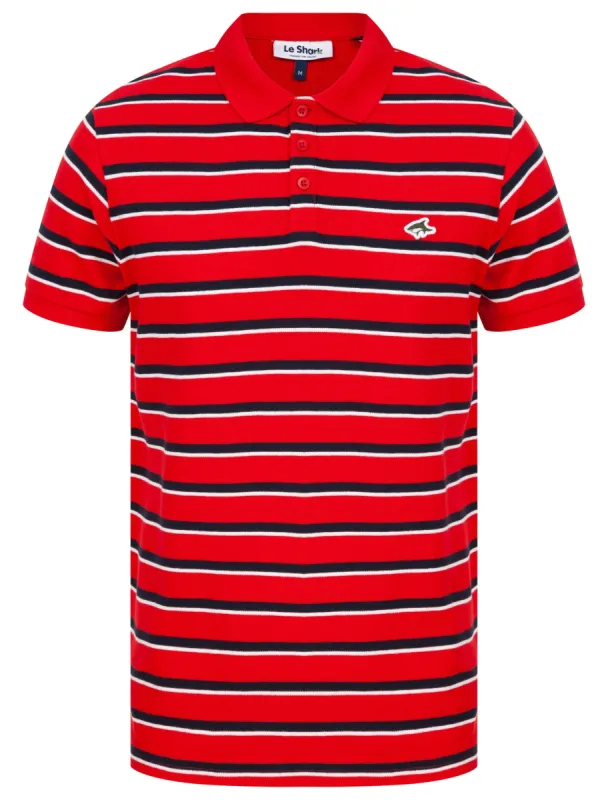 Packham Striped Cotton Pique Polo Shirt In Barados Cherry - Le Shark sold by Tokyo Laundry