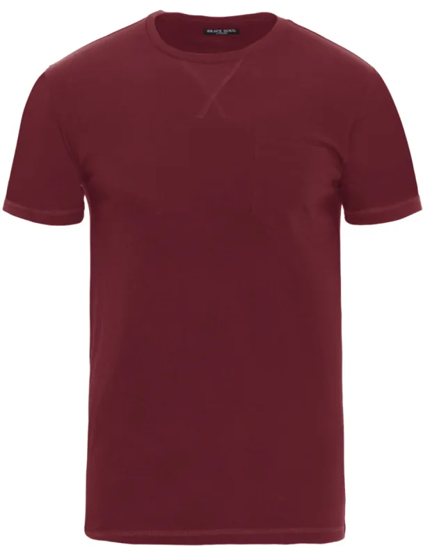 Arkhami Crew Neck T-Shirt with Chest Pocket in Oxblood sold by Tokyo Laundry