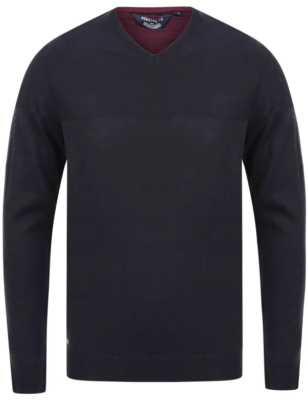 Bolington Basic V Neck Knitted Jumper in Dark Navy - Kensington Eastside sold by Tokyo Laundry