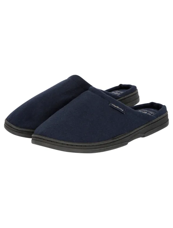 Rickman Mule Slippers with Brushed Check Lining in Navy - Tokyo Laundry sold by Tokyo Laundry