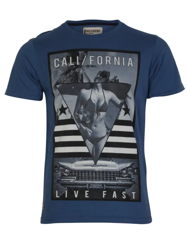 Califast Graphic Motif Cotton Jersey T-Shirt in Vintage Blue - Dissident sold by Tokyo Laundry