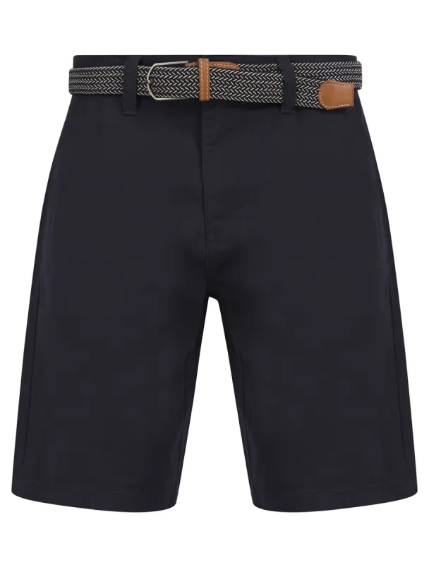 Cortez Cotton Twill Chino Shorts with Woven Belt in Sky Captain Navy - Kensington Eastside sold by Tokyo Laundry