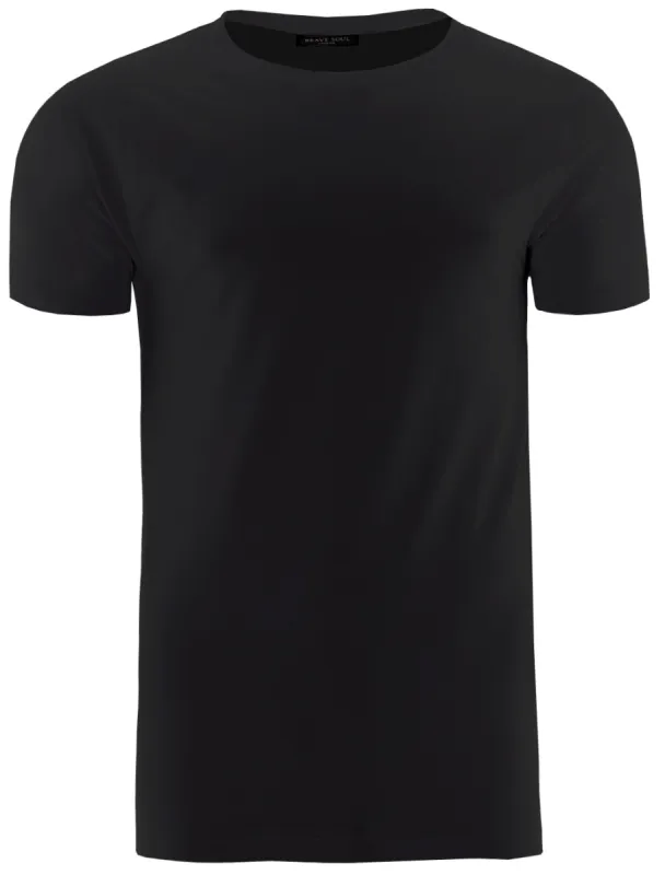 Kyle Contour Fit Crew Neck Cotton T-Shirt in Black made by Brave Soul
