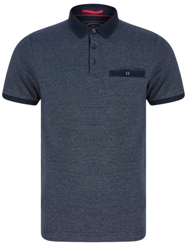 Bardell Cotton Jacquard Polo Shirt with Chest Pocket In Sky Captain Navy - Kensington Eastside sold by Tokyo Laundry