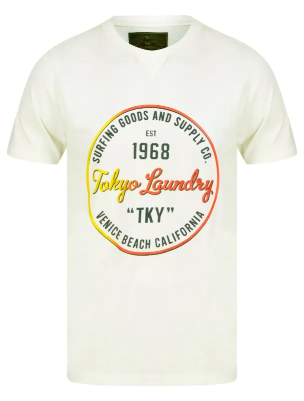 Rainbow Surf Motif Cotton Jersey T-Shirt in Snow White - Tokyo Laundry sold by Tokyo Laundry