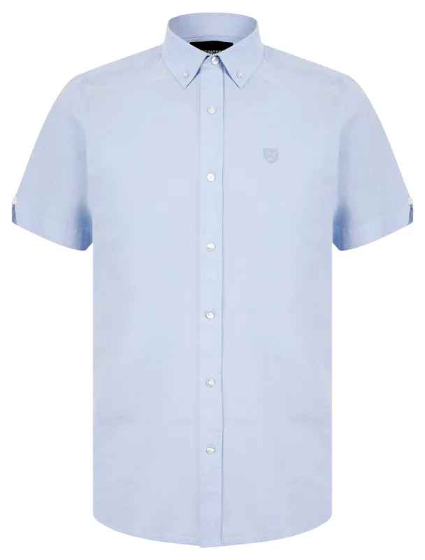 Fetlock Short Sleeve Oxford Cotton Shirt in Sky Blue - Kensington Eastside sold by Tokyo Laundry