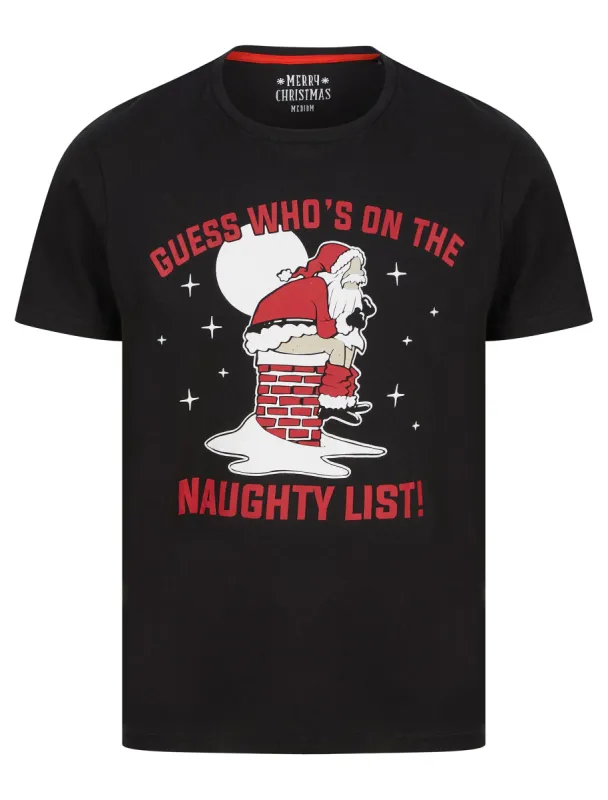 Men's Santa Chimney Motif Novelty Cotton Christmas T-Shirt in Jet Black - Merry Christmas sold by Tokyo Laundry