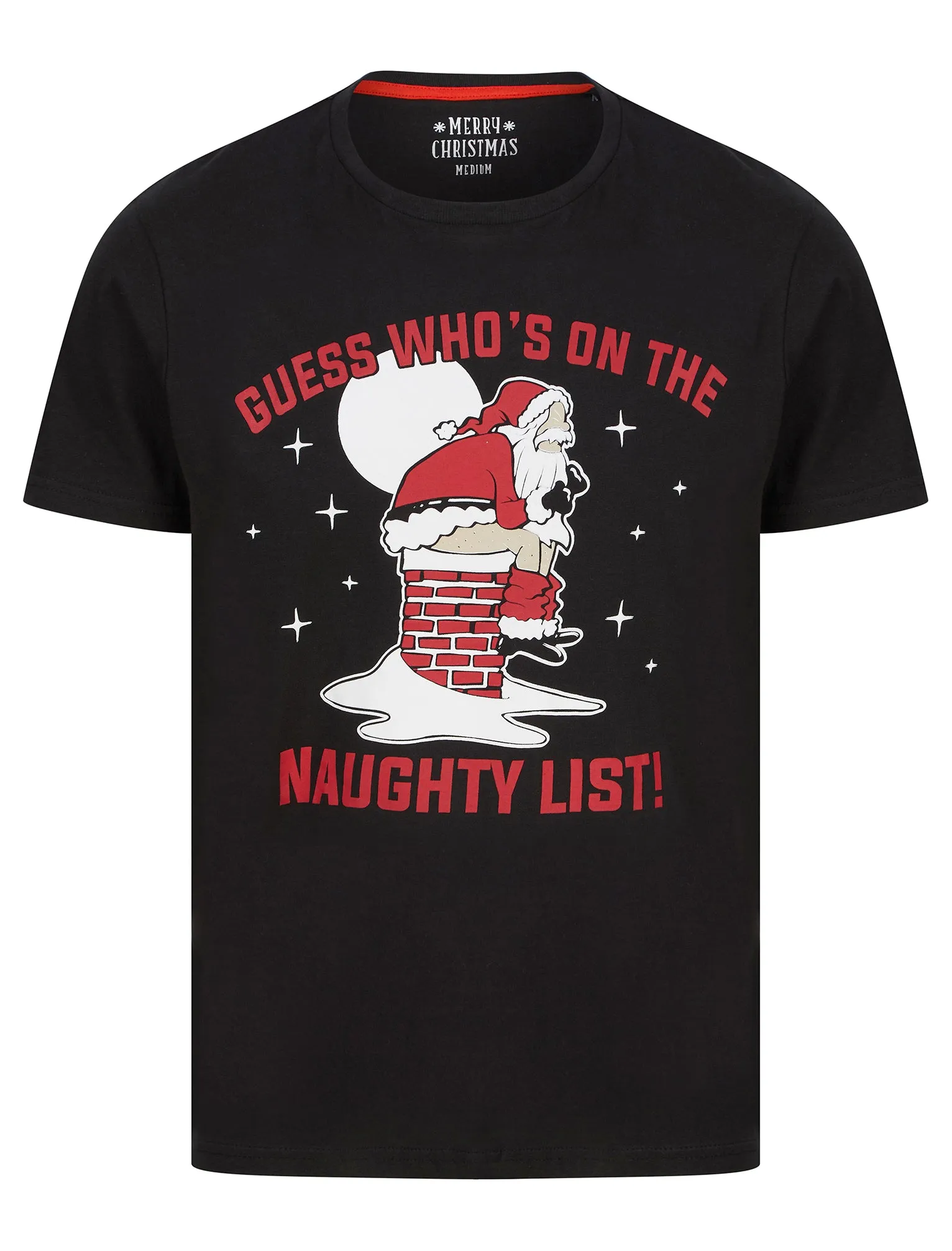 Men's Santa Chimney Motif Novelty Cotton Christmas T-Shirt in Jet Black - Merry Christmas sold by Tokyo Laundry