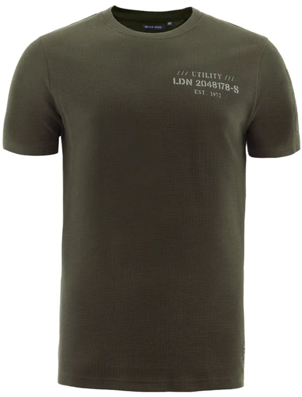 Invade Textured Crew Neck T-Shirt in Khaki sold by Tokyo Laundry