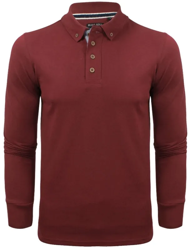 Howell Long Sleeve Polo Shirt in Ruby Wine sold by Tokyo Laundry