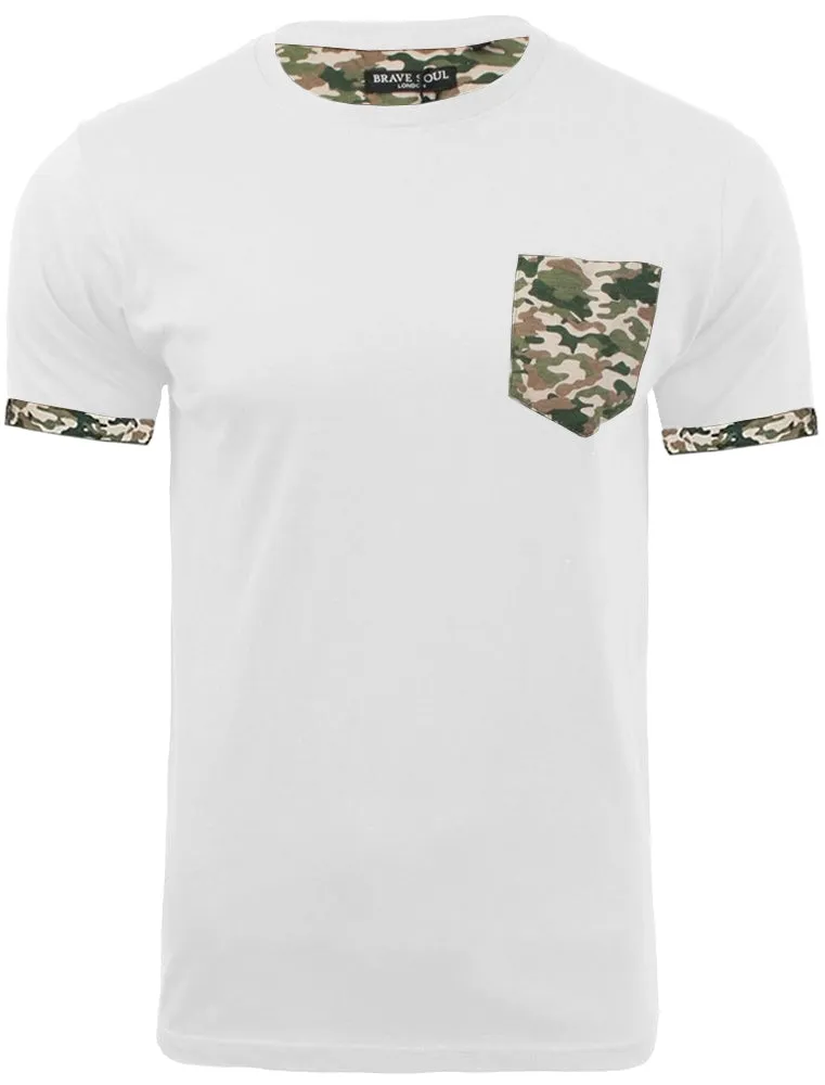 Jarvis Camo Pocket Cotton T-Shirt with Roll Sleeves in White sold by Tokyo Laundry