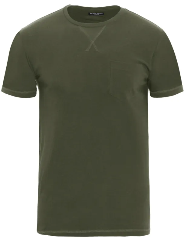 Arkhami Crew Neck T-Shirt with Chest Pocket in Khaki sold by Tokyo Laundry