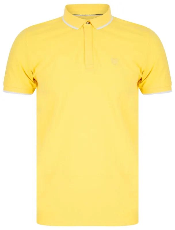 Pelier Cotton Pique Polo Shirt with Tipping in Lemon Drop - Kensington Eastside sold by Tokyo Laundry