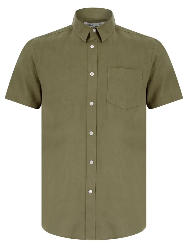 Bertrand  Classic Collar Short Sleeve Cotton Linen Shirt in Light Khaki - Tokyo Laundry sold by Tokyo Laundry