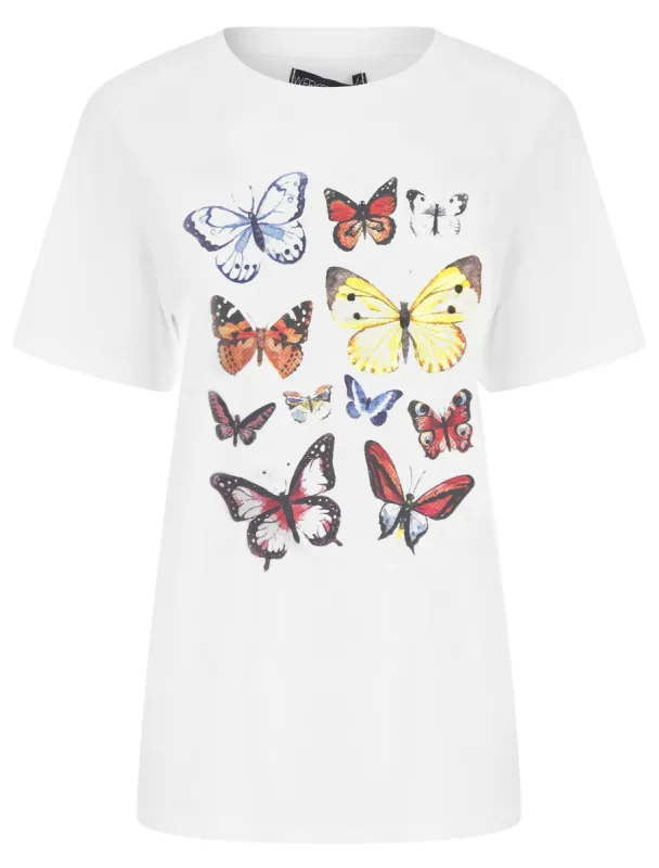 Book Fly Motif Cotton Crew Neck T-Shirt in Snow White - Weekend Vibes made by Tokyo Laundry