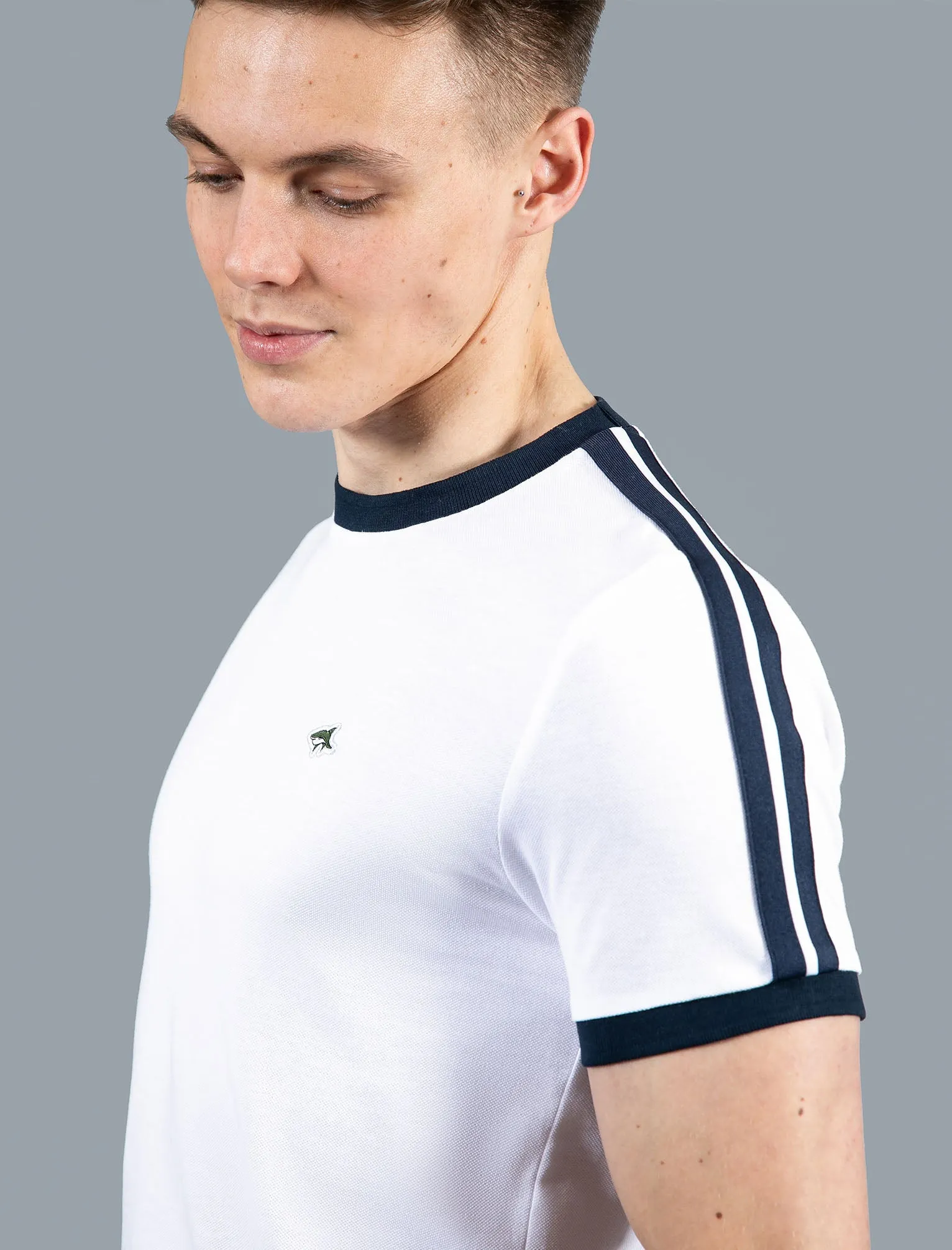 Parkhill Cotton Pique T-Shirt with Racer Tape Panel Detail in Bright White - Le Shark sold by Tokyo Laundry