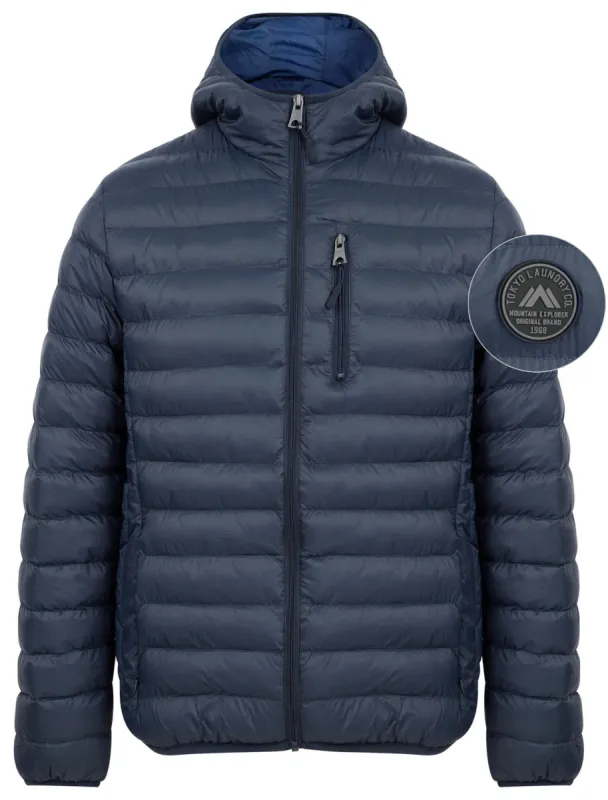 Nadav Quilted Puffer Jacket with Hood in Sky Captain Navy - Tokyo Laundry sold by Tokyo Laundry