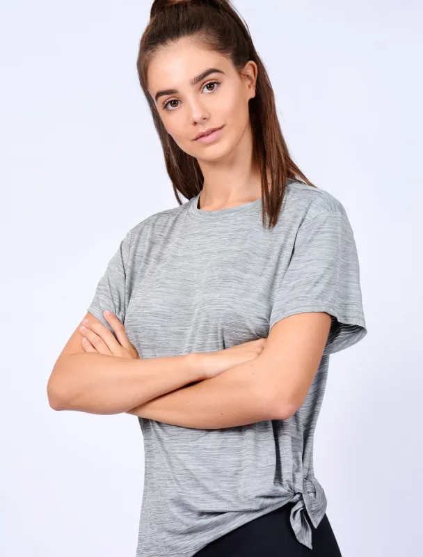 Matella Tie Side Sports Top in Mid Grey Marl - Tokyo Laundry Active sold by Tokyo Laundry