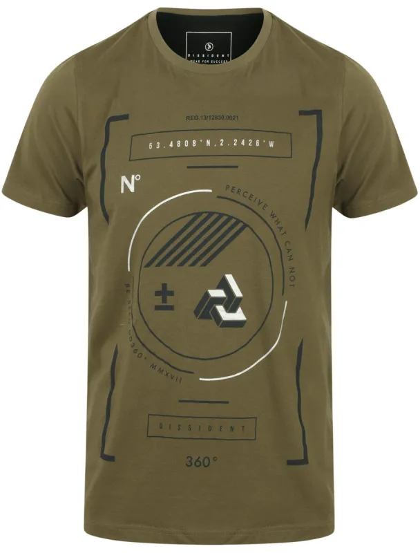 Circular Motif Cotton Crew Neck T-Shirt In Khaki - Dissident sold by Tokyo Laundry