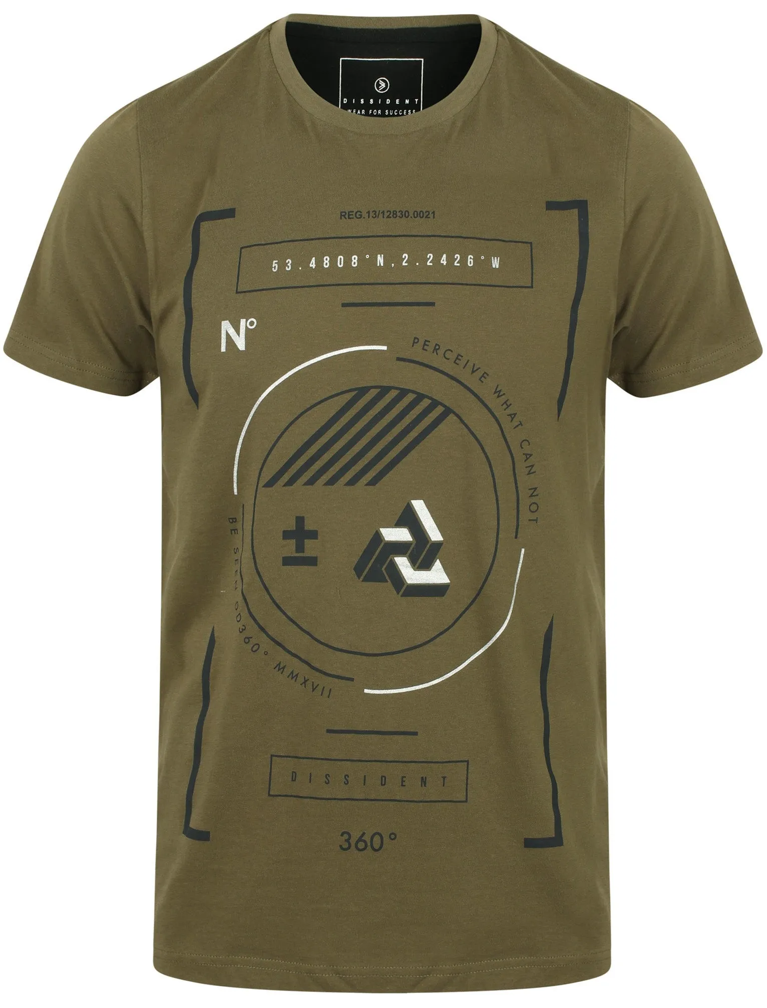 Circular Motif Cotton Crew Neck T-Shirt In Khaki - Dissident sold by Tokyo Laundry