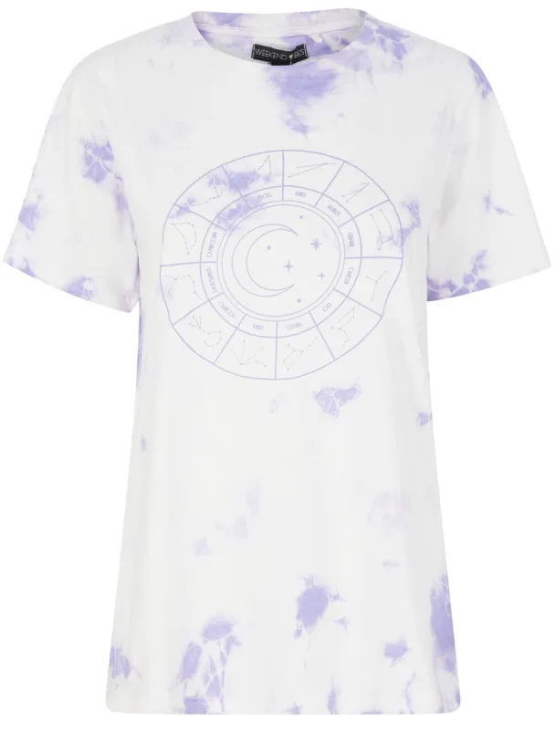 Mystic Meg Motif Tie Dye Cotton T-Shirt in Lavender - Weekend Vibes sold by Tokyo Laundry