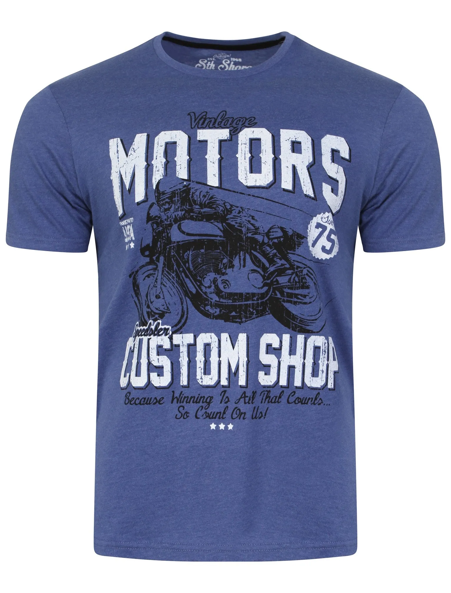 Speedster Custom Motorbike T-Shirt in Cornflower Blue Marl - South Shore sold by Tokyo Laundry
