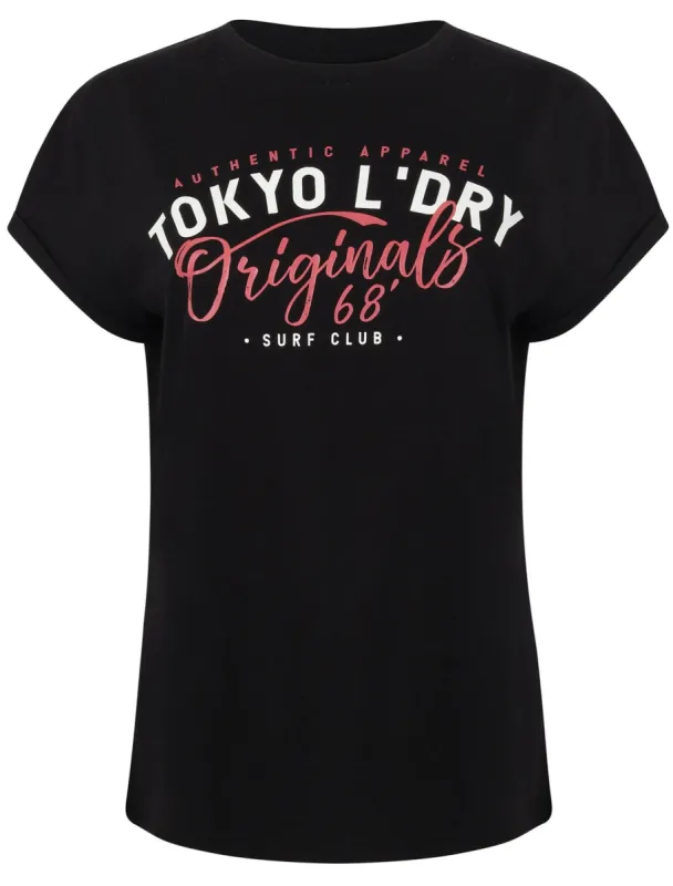 Womens Cotton T-Shirt with Turn-Up Sleeves In Jet Black - Tokyo Laundry sold by Tokyo Laundry