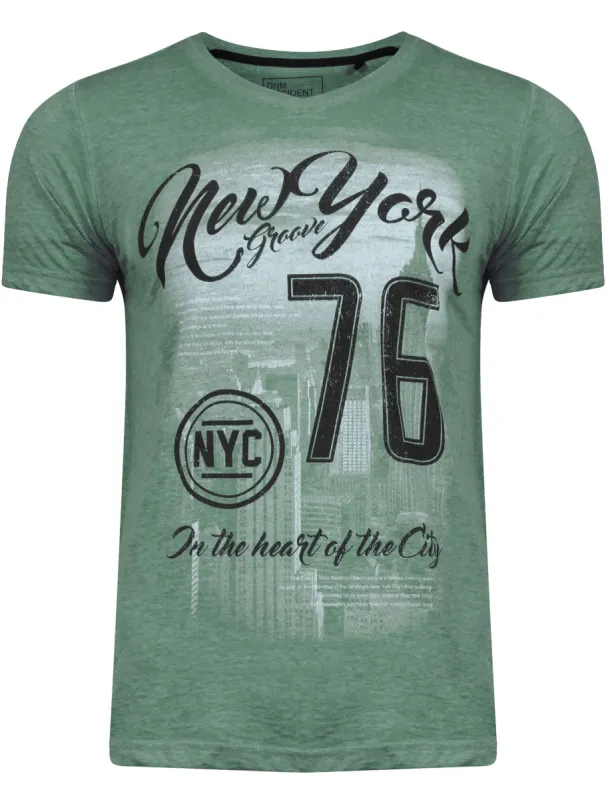 Newburn Motif Burnout T-Shirt in Mallard Green - Dissident sold by Tokyo Laundry