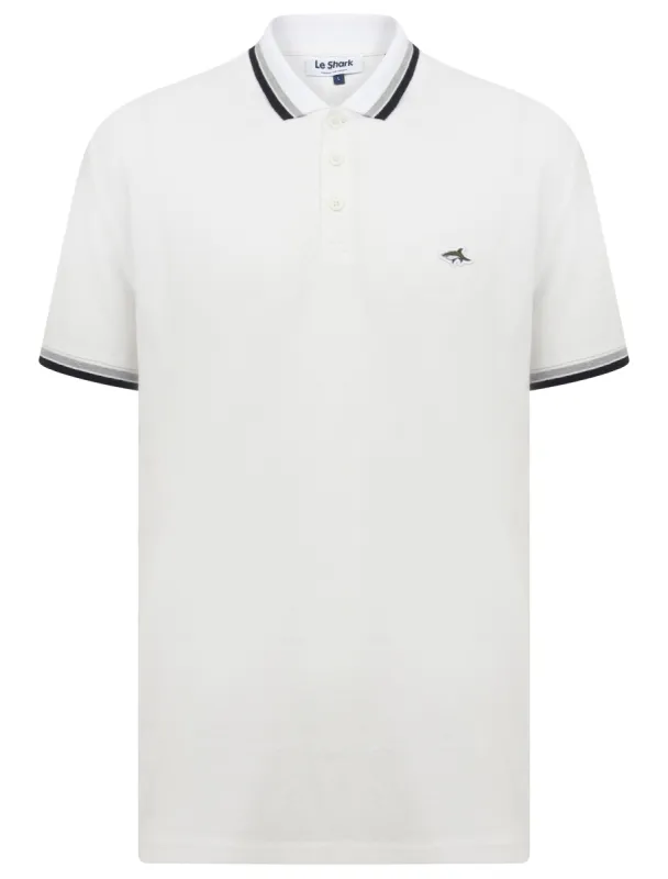 Sutton Cotton Pique Polo Shirt with Tipping In Bright White - Le Shark sold by Tokyo Laundry