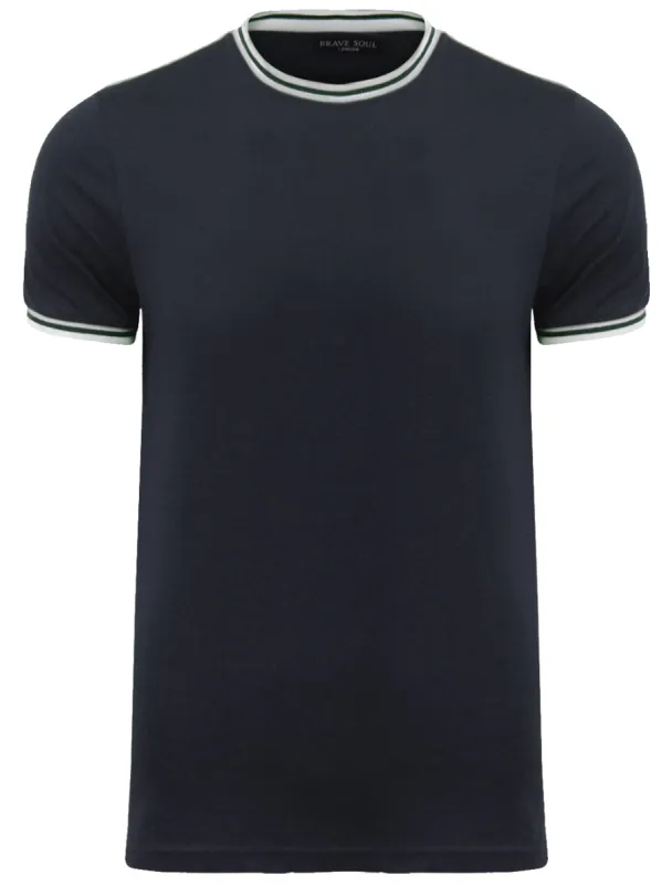 Kailash Racer Stripe Crew Neck T-shirt in Navy made by Brave Soul