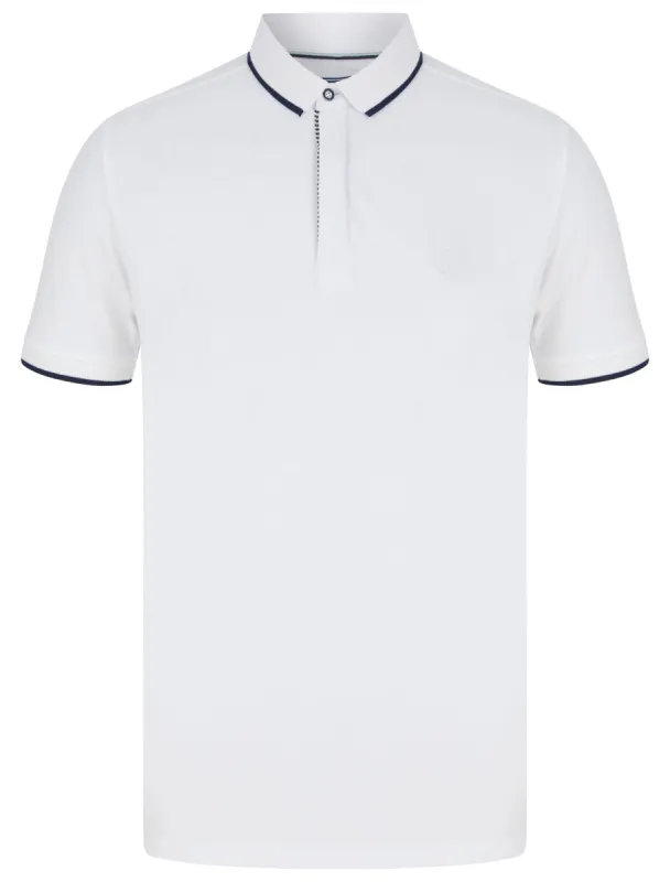 Pelier Cotton Pique Polo Shirt with Tipping in Bright White - Kensington Eastside sold by Tokyo Laundry