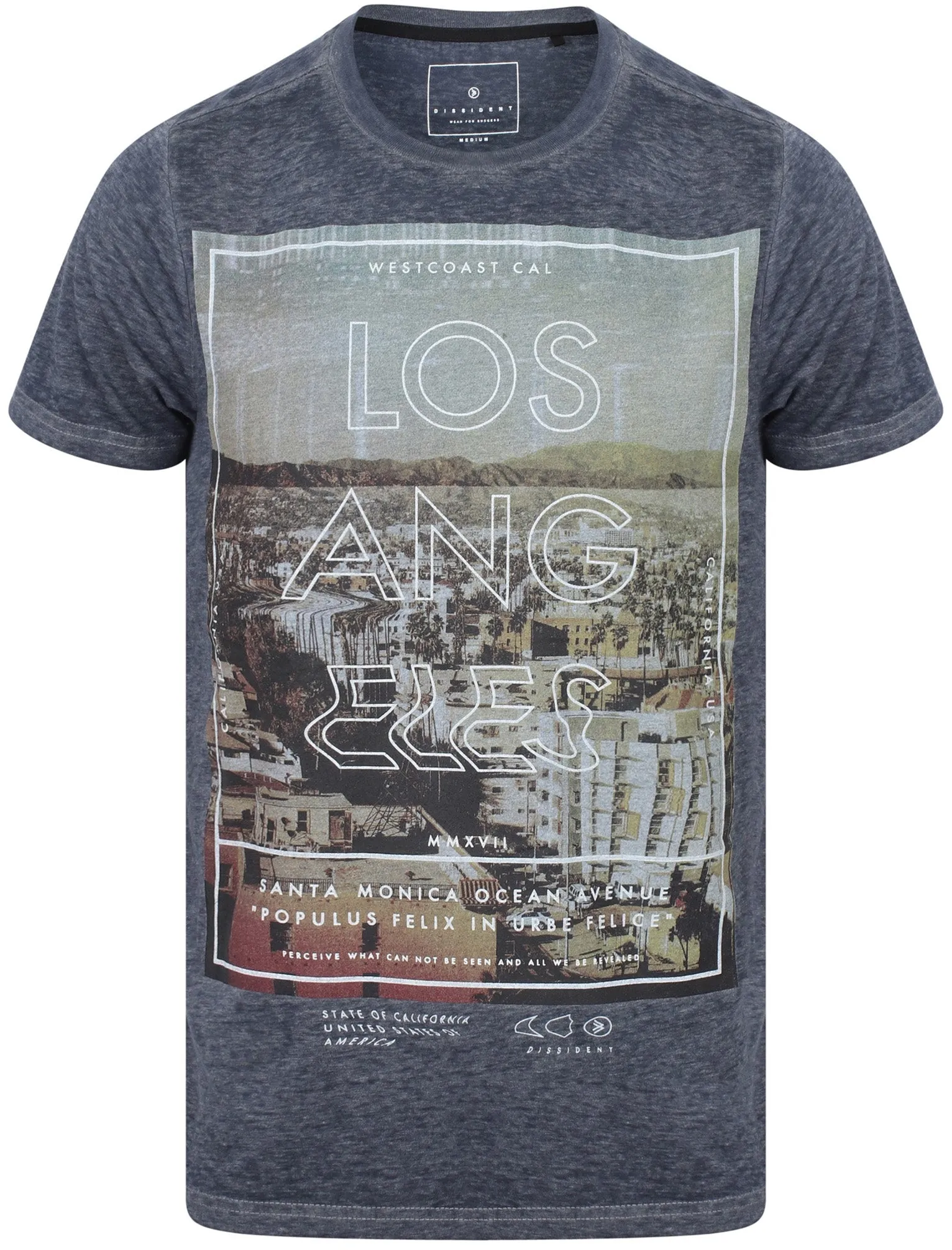 West Coast Motif Crew Neck T-Shirt In Reflex Blue - Dissident sold by Tokyo Laundry