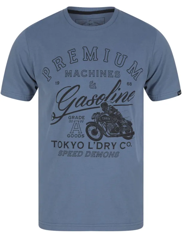 Machines Motif Cotton Jersey T-Shirt In Vintage Indigo - Tokyo Laundry sold by Tokyo Laundry