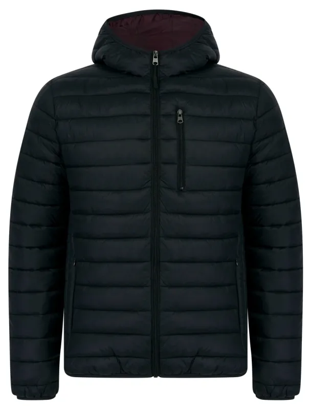 Vizzini Quilted Puffer Jacket with Hood in Jet Black / Burgundy - Tokyo Laundry sold by Tokyo Laundry