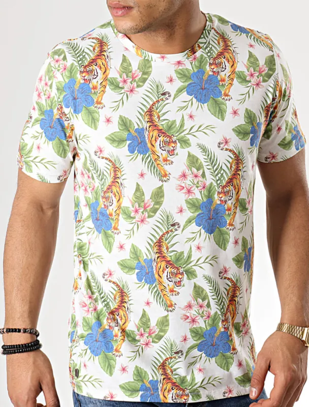 Honolulu Tiger Palm Printed Slub T-Shirt In Marshmallow White - Tokyo Laundry sold by Tokyo Laundry