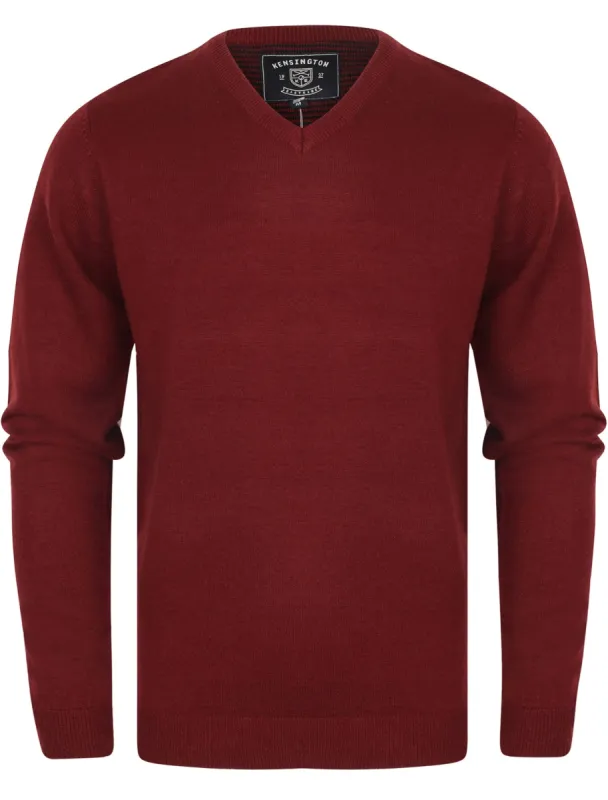 Quarters Wool Blend V Neck Jumper In Oxblood - Kensington Eastside sold by Tokyo Laundry