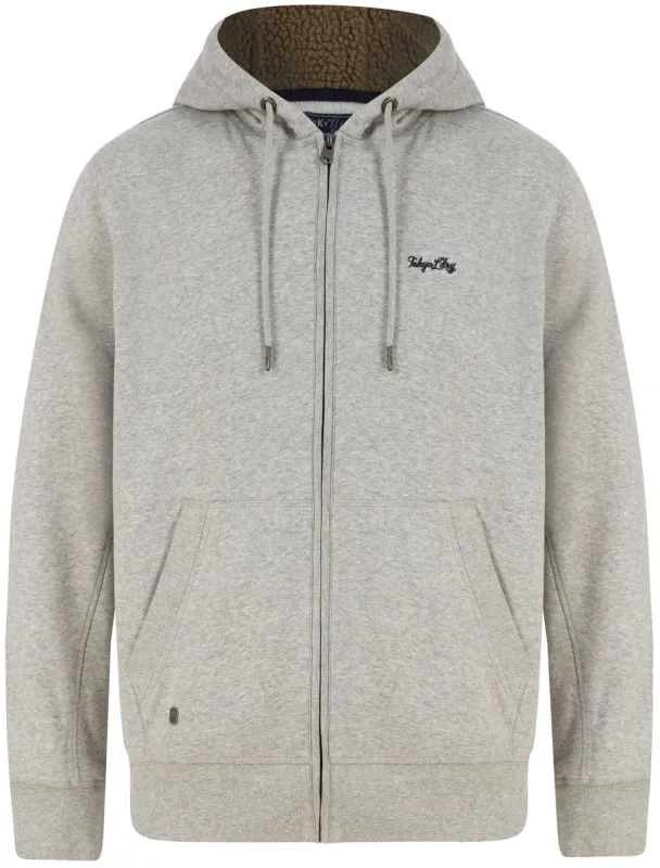 Descent Basic Zip Through Fleece Hoodie with Borg Lined Hood In Light Grey Marl - Tokyo Laundry sold by Tokyo Laundry