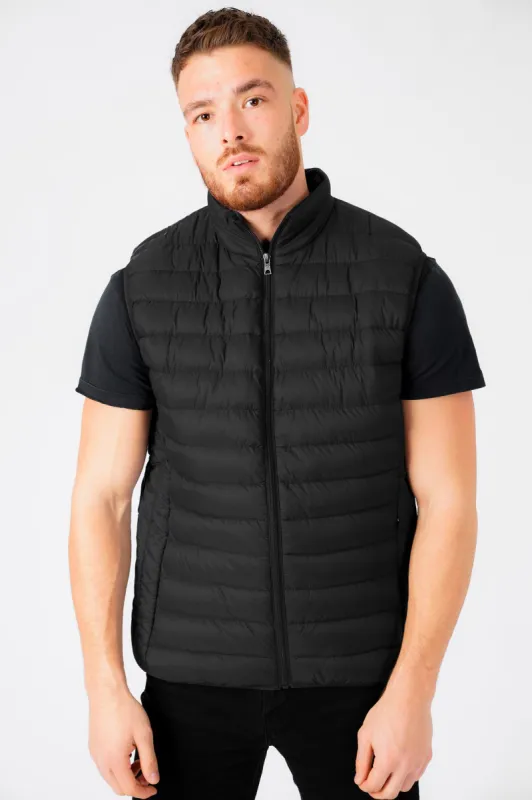 Yellin 2 Quilted Puffer Gilet with Fleece Lined Collar in Jet Black / Burgundy - Tokyo Laundry sold by Tokyo Laundry