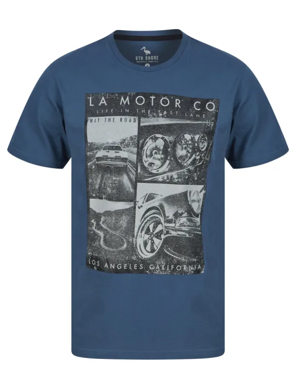 La Motor Co Motif Cotton Jersey T-Shirt in Insignia Blue - South Shore sold by Tokyo Laundry