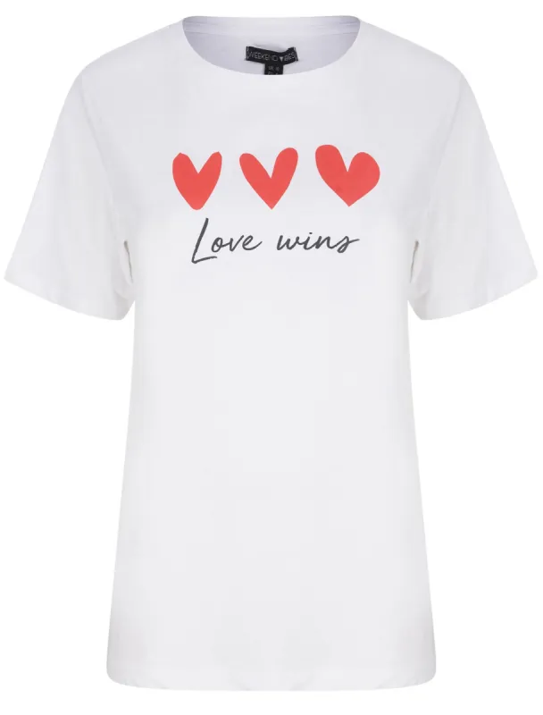 Love Wins Motif Cotton Jersey T-Shirt in Optic White - Weekend Vibes sold by Tokyo Laundry