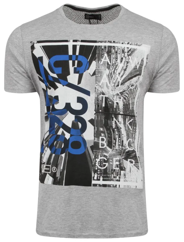 Prism Motif Cotton T-Shirt in Light Grey Marl - Dissident sold by Tokyo Laundry