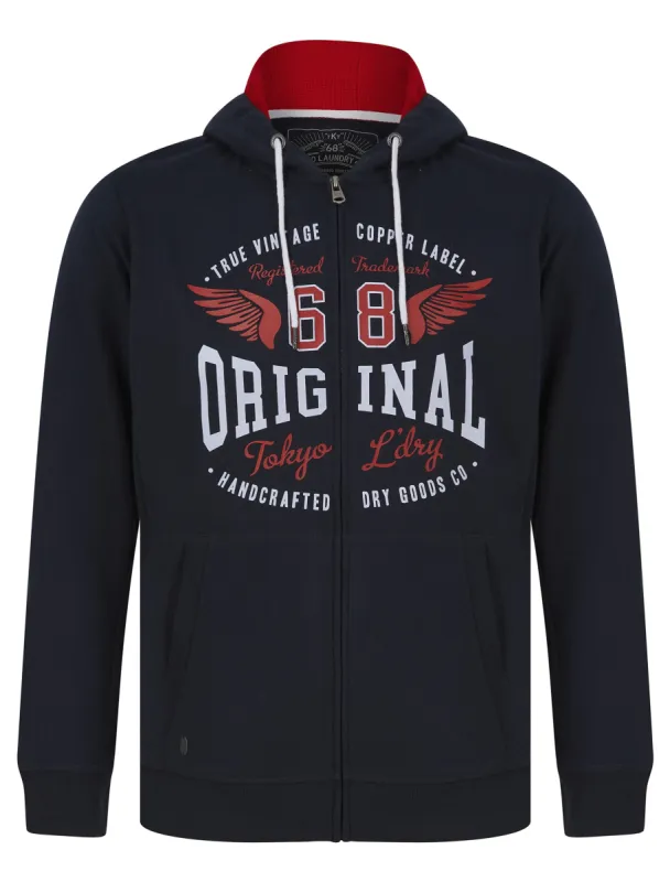 Revel Motif Brushback Fleece Zip Through Hoodie in Sky Captain Navy - Tokyo Laundry sold by Tokyo Laundry