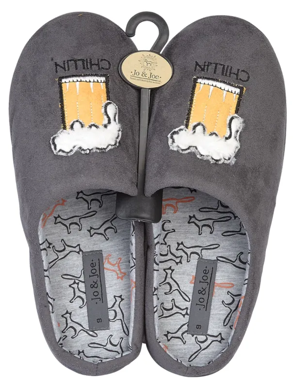 Chillin Beer Novelty Slippers in Grey sold by Tokyo Laundry